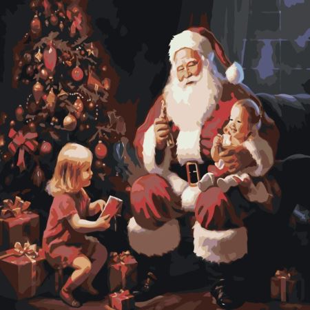 Картина по номерам «Новогодняя: Дед Мороз и дети с подарками», EVEE-santa-0016  (Цены)