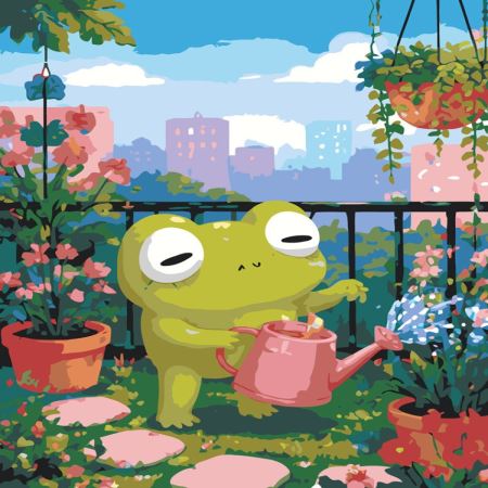 Картина по номерам «Лягушка поливает цветы», EVEE-art-1147  (Цены)
