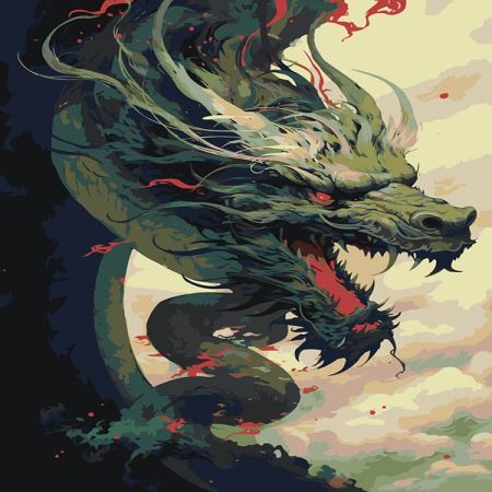 Картина по номерам «Восточный зеленый дракон», EVEE-dragons-0015  (Цены)