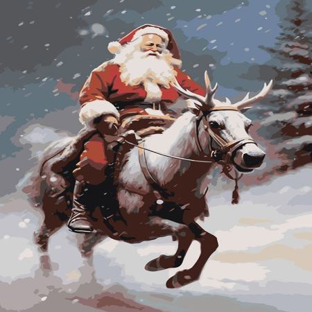 Картина по номерам «Новогодняя: Дед Мороз верхом на олене», EVEE-santa-0010  (Цены)